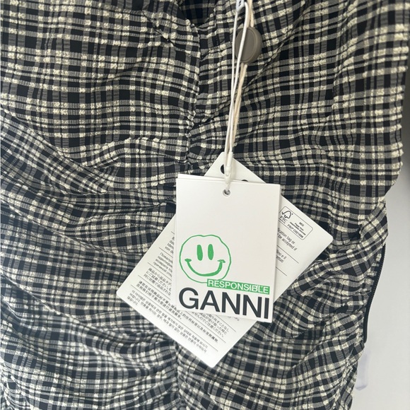 NWT GANNI ruched checked seersucker top - Picture 6 of 7